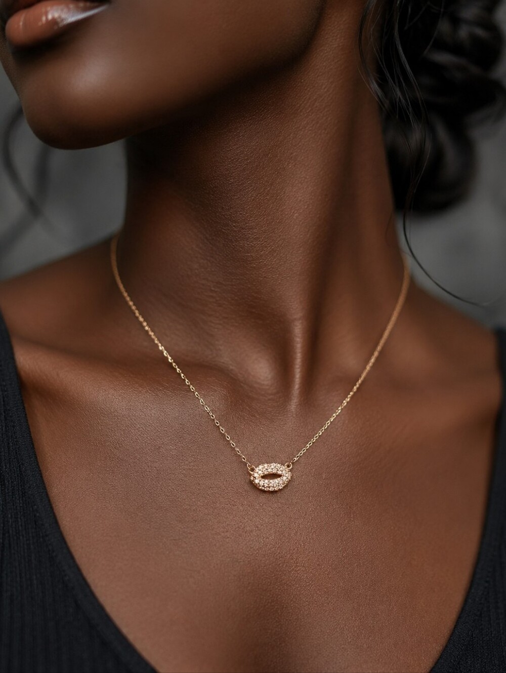 18k Gold Dippen  Cubic Zirconia  LIP Pendant Necklace